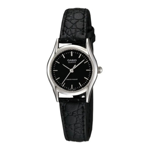 Reloj Casio Ltp-1094e-1ardf En Cuero Para Mujer Color Negro Cuero Plateado Negro